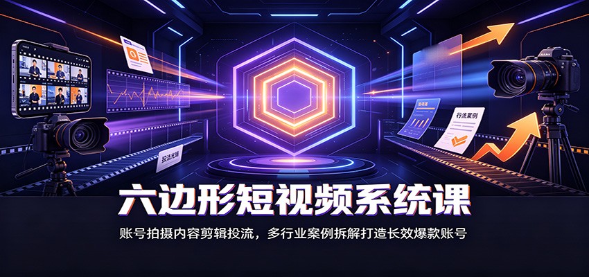 六边形短视频系统课：账号拍摄内容剪辑投流，多行业案例拆解打造长效爆款账号-白蛇网