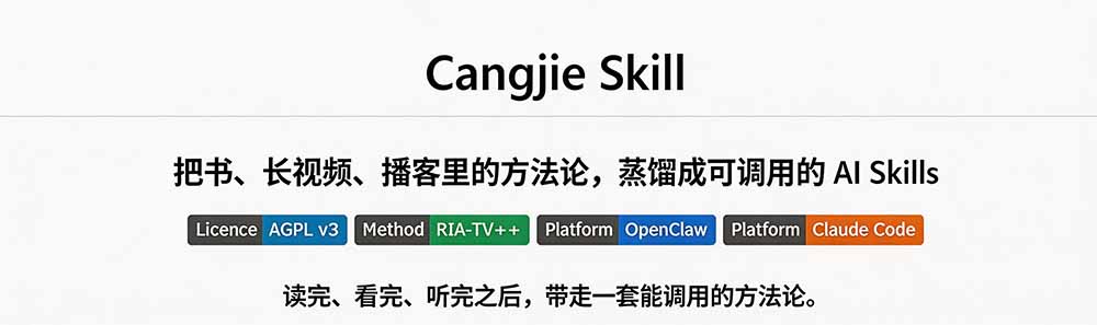 图片[1]-全网走红！GitHub上6.7K Star的开源项目，把任何书、长视频、播客蒸馏成AI工具，值得收藏 cangjie-skill-白蛇网