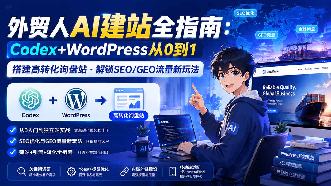 外贸人AI建站全指南：Codex+WordPress从0到1·搭建高转化询盘站·解锁SEO/GEO流量新玩法-更新-白蛇网