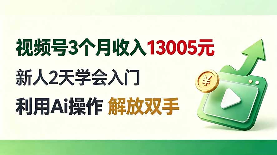 视频号3个月收入13005元， 新人2天学会入门， 利用Ai操作 解放双手！-白蛇网
