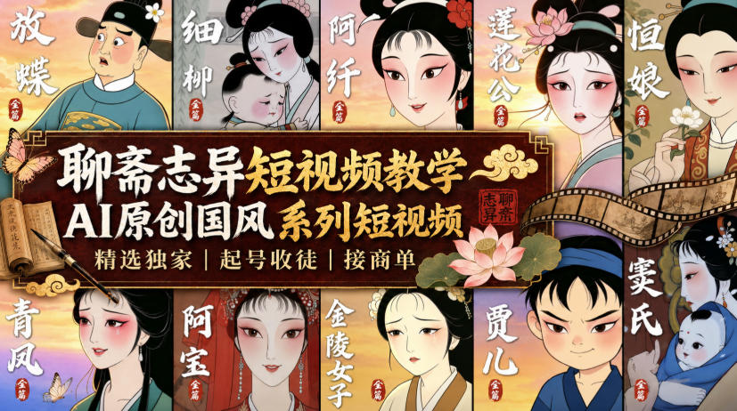 聊斋志异短视频教学，AI原创国风系列短视频，精选独家丨起号收徒丨接商单-白蛇网