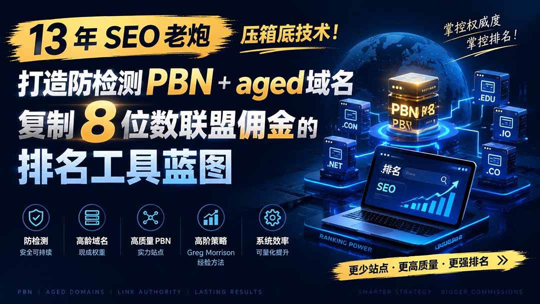 13 年 SEO 老炮压箱底技术！打造防检测 PBN+aged 域名，复制 8 位数联盟佣金的排名工具蓝图【原创双语字幕】-白蛇网