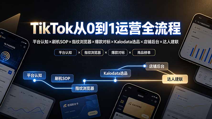 TikTok从0到1运营全流程-更新：平台认知×刷机SOP×指纹浏览器×爆款对标×Kalodata选品×店铺后台×达人建联-白蛇网