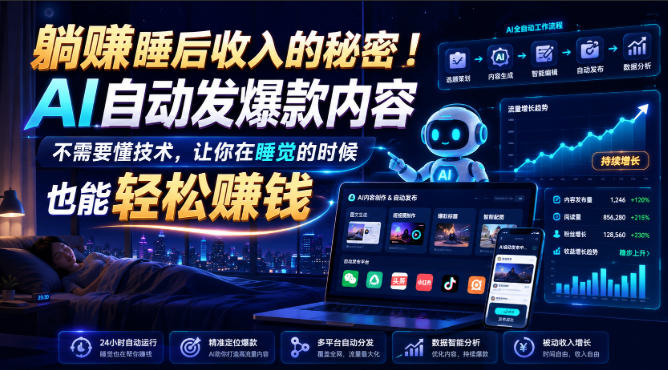 躺賺睡后收入的秘密!AI自动发爆款内容,不需要懂技术,让你在睡觉的时候也能轻松賺钱【原创双语字幕】-白蛇网