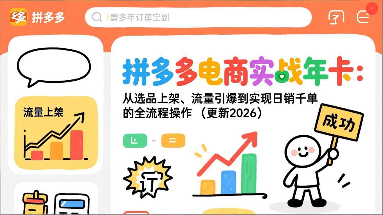 拼多多电商实战年卡：从选品上架、流量引爆到实现日销千单的全流程操作(更新2026年8月-白蛇网