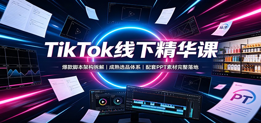 TikTok线下精华课：爆款脚本架构拆解，成熟选品体系，配套PPT素材完整落地-白蛇网