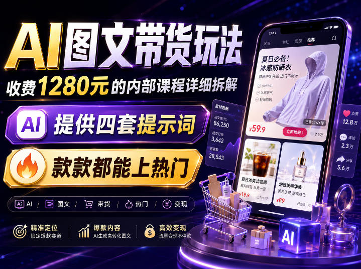 AI图文带货内部玩法，1280内部课程对外系统拆解，看完直接上手变现！-白蛇网