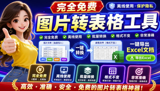 图片表格识别提取工具，支持一键从图片中智能提取表格并导出Excel文件，可离线免网运行，FastTableOCR-白蛇网