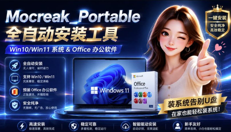 Mocreak全自动安装office和win10、win11系统，告别U盘装系统，使用安全可靠-白蛇网