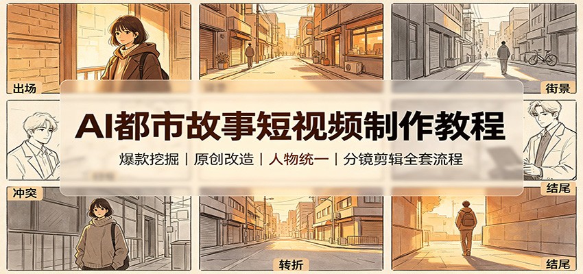 AI都市故事短视频制作教程：爆款挖掘原创改造，人物统一分镜剪辑全套流程-白蛇网
