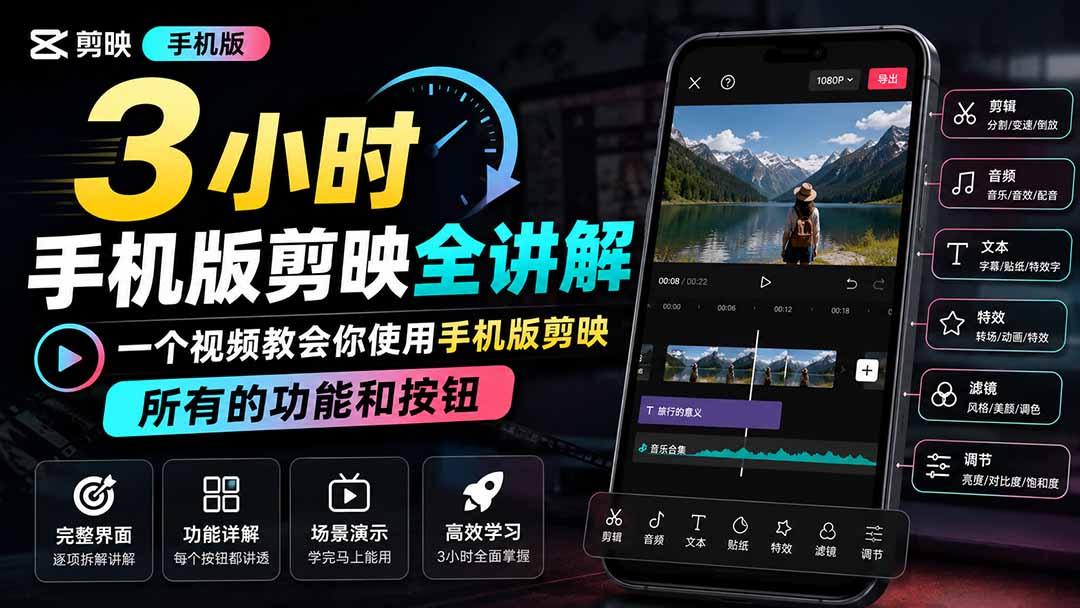 3小时手机版剪映全讲解,一个视频教会你使用手机版剪映,所有的功能和按钮-白蛇网
