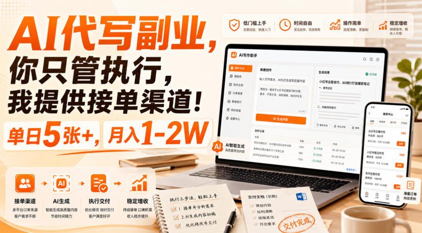 AI代写副业，你只管执行，我提供接单渠道！单日5张+，月入1-2W【揭秘】-白蛇网