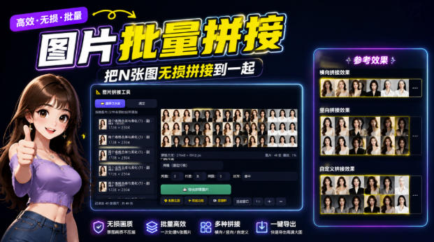 图片批量拼接，把N张图无损拼接到一起，支持横向、竖向、自定义等功能-白蛇网