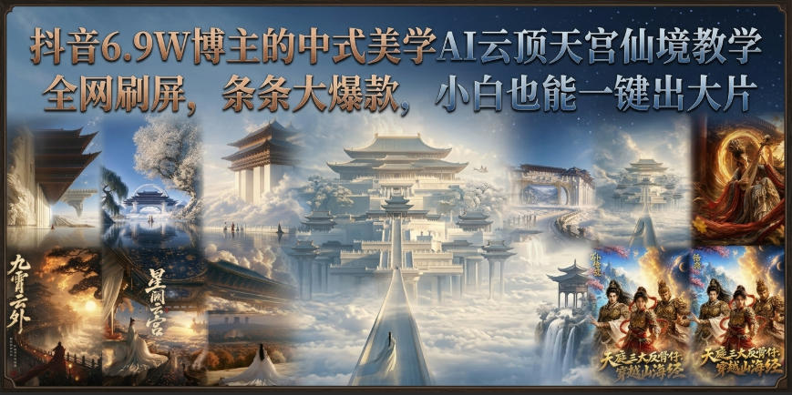 抖音6.9W博主的中式美学AI云顶天宫仙境教学，全网刷屏，条条大爆款，小白也能一键出大片-白蛇网