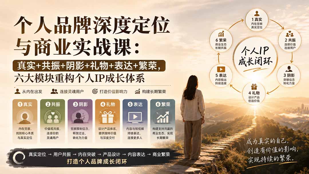 个人品牌深度定位与商业实战课:真实+共振+阴影+礼物+表达+繁荣,六大模块重构个人IP成长体系-白蛇网