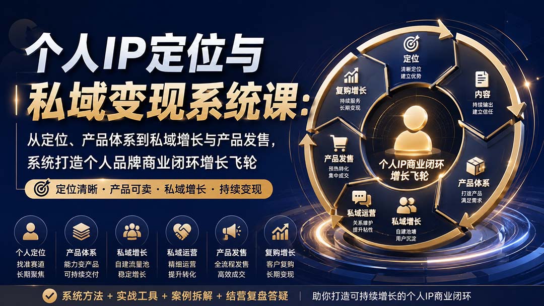 个人IP定位与私域变现系统课:从定位、产品体系到私域增长与产品发售,系统打造个人品牌商业闭环增长飞轮-白蛇网