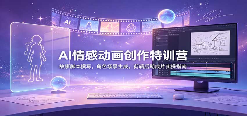 AI情感动画创作特训营：故事脚本撰写，角色场景生成，剪辑后期成片实操指南-白蛇网