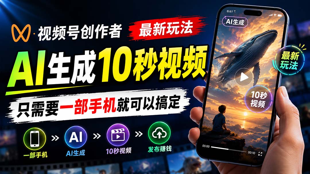 视频号创作者最新玩法,AI生成10秒视频,只需要一部手机就可以搞定-白蛇网