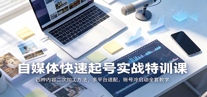自媒体快速起号实战特训课：四种内容二次加工方法，多平台适配，账号冷启动全套教学-白蛇网