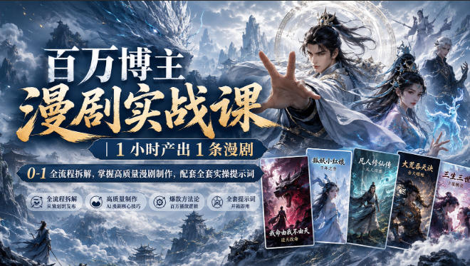 百万博主漫剧实战课｜1小时产出1条漫剧，0‑1全流程拆解，掌握高质量漫剧制作，配套全套实操提示词-白蛇网