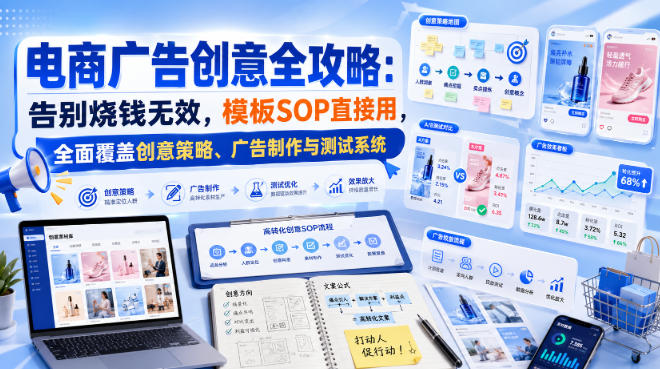 电商广告创意全攻略：告别烧钱无效，模板SOP直接用，全面覆盖创意策略、广告制作与测试系统【原创双语字幕】-白蛇网