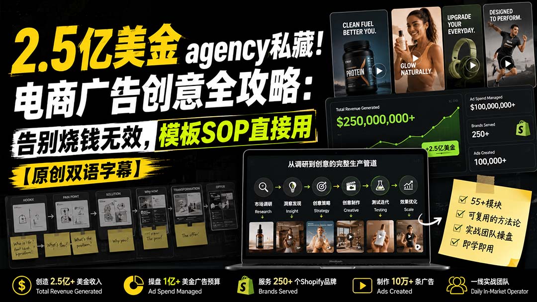 2.5亿美金agency私藏!电商广告创意全攻略:告别烧钱无效,模板SOP直接用【原创双语字幕】-白蛇网