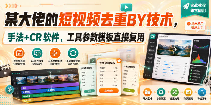 某大佬的短视频去重搬运技术，手法+CR软件，工具参数模板直接复用-白蛇网
