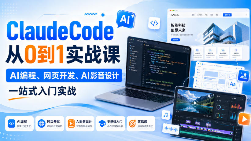 Claude Code从0到1实战课，AI编程、网页开发、AI影音设计一站式入门实战(更新)-白蛇网