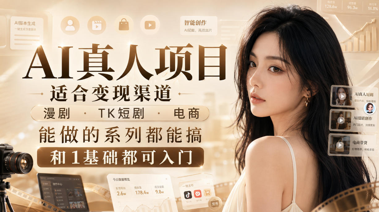 AI真人项目,适合变现渠道,漫剧,TK短剧,电商,能做的系列都能搞,0和1基础都可入门-白蛇网