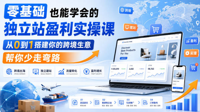 零基础也能学会的独立站盈利实操课,从0到1搭建你的跨境生意,帮你少走弯路-白蛇网