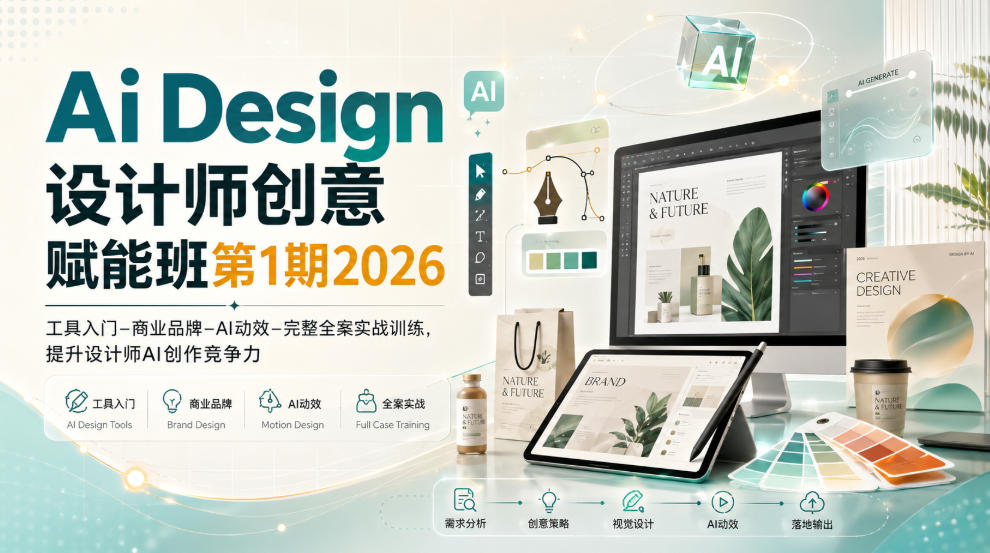 Ai Design设计师创意赋能班第1期2026|工具入门‑商业品牌‑AI动效‑完整全案实战训练,提升设计师AI创作竞争力-白蛇网