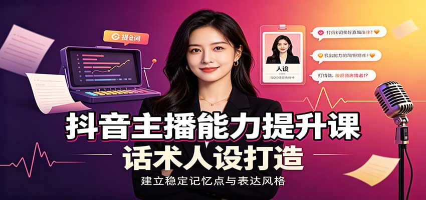 抖音主播能力提升课：账号底层逻辑，直播间搭建调试，话术人设打造全套教学-白蛇网