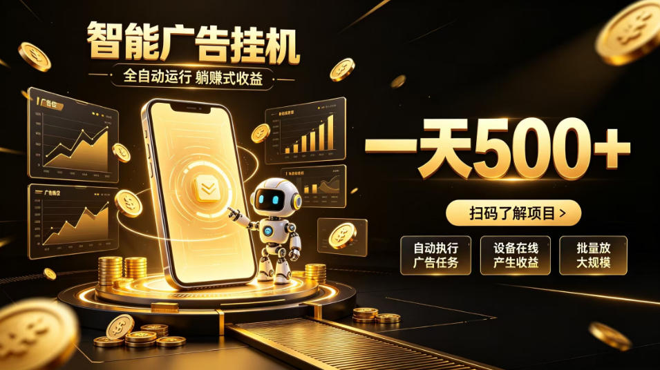 智能广告挂G项目，无需人工值守，全自动躺賺增收，单日收益可达500+【揭秘】-白蛇网