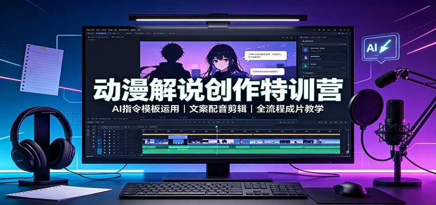 动漫解说创作特训营：AI指令模板运用，文案配音剪辑，全流程成片教学-白蛇网