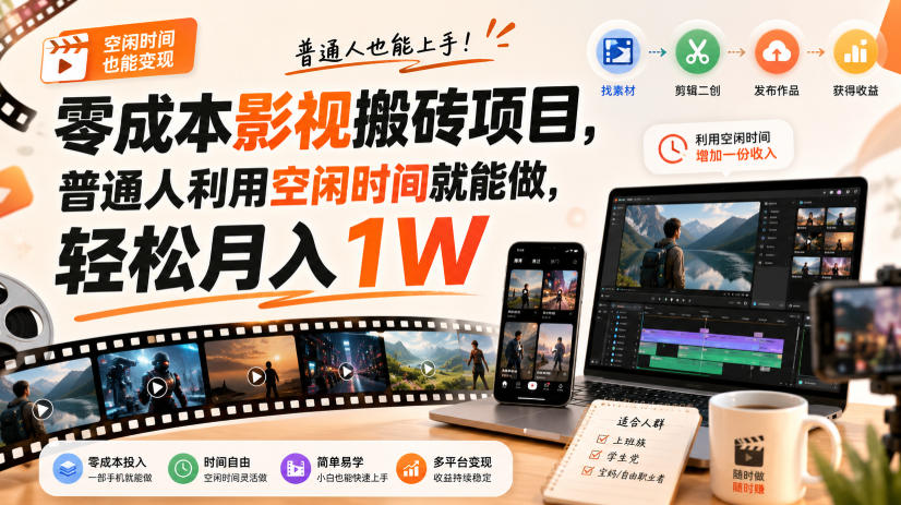 零门槛影视搬砖项目,月入万元,玩法稳定普通人可落地的长期副业!-白蛇网