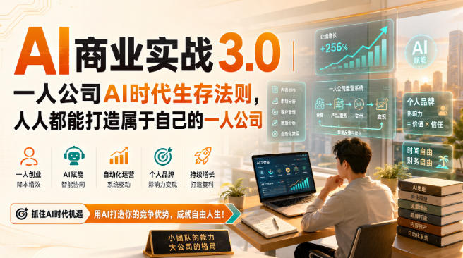 AI商业实战3.0｜一人公司AI时代生存法则，人人都能打造属于自己的一人公司-白蛇网
