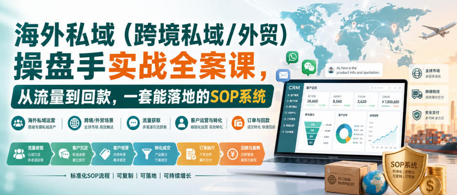 海外私域(跨境私域/外贸)操盘手实战全案课，从流量到回款，一套能落地的SOP系统-白蛇网