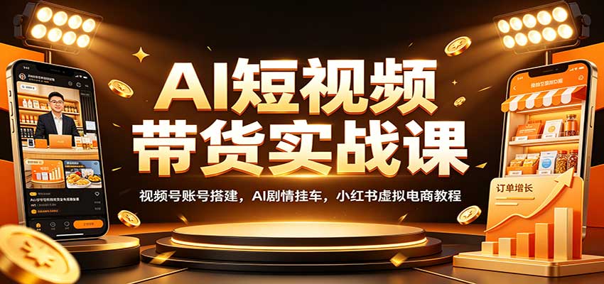 AI短视频带货实战课:视频号账号搭建,AI剧情挂车,小红书虚拟电商教程-白蛇网