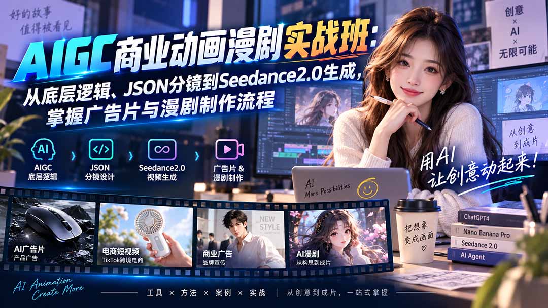 AIGC商业动画漫剧实战班-更新：从底层逻辑、JSON分镜到Seedance2.0生成，掌握广告片与漫剧制作流程-白蛇网