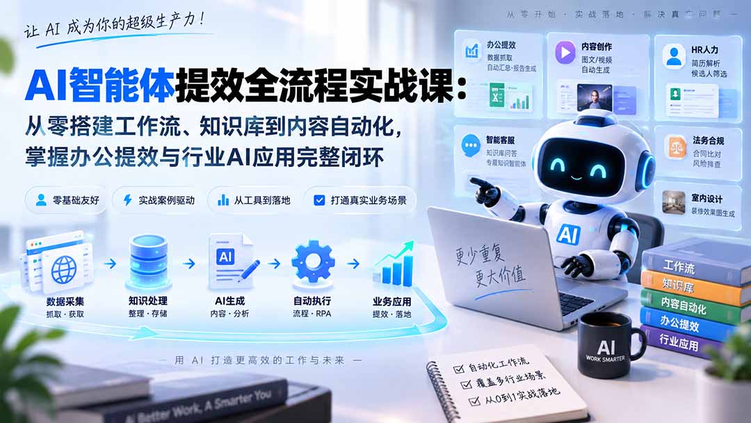 AI智能体提效全流程实战课：从零搭建工作流、知识库到内容自动化，掌握办公提效与行业AI应用完整闭环-白蛇网