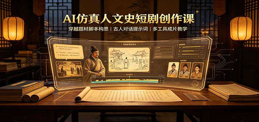 AI仿真人文史短剧创作课:穿越题材脚本构思,古人对话提示词,多工具成片教学-白蛇网