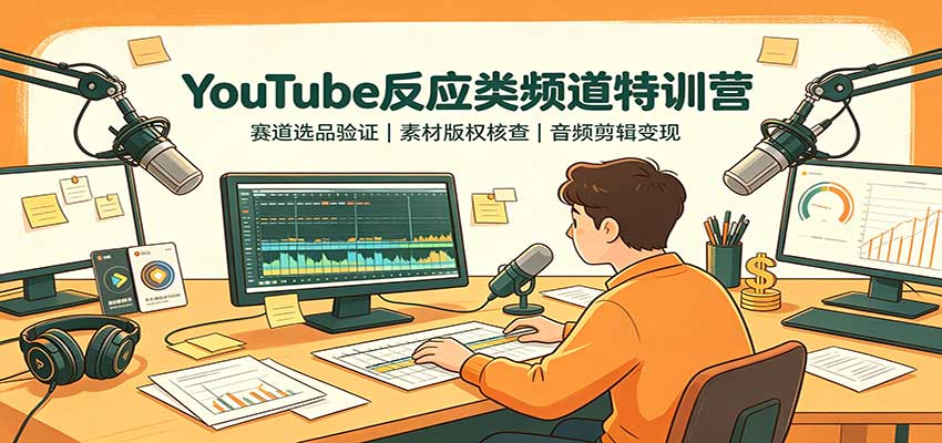 YouTube反应类频道特训营:赛道选品验证,素材版权核查,音频剪辑变现-白蛇网