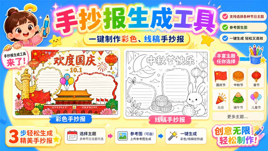 手抄报批量生成工具来了，完全免费，告别豆包生图，这个高清无水印-白蛇网