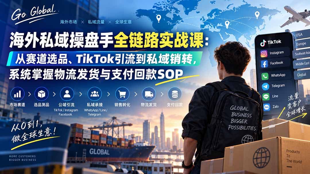 海外私域操盘手全链路实战课:从赛道选品、TikTok引流到私域销转,系统掌握物流发货与支付回款SOP-白蛇网