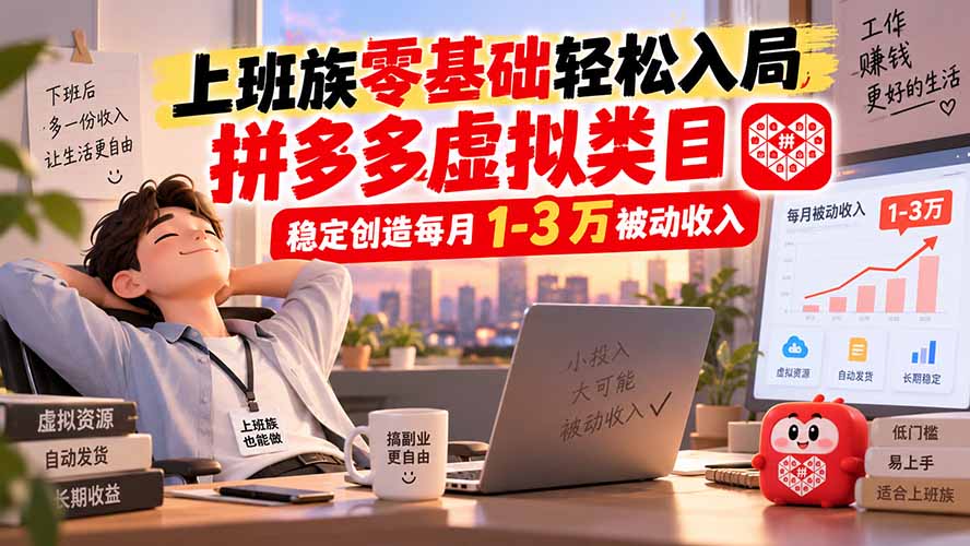 上班族零基础轻松入局,拼多多虚拟类目,稳定创造每月 1-3 万被动收入-白蛇网