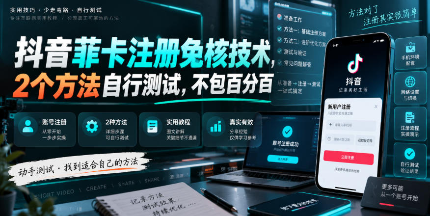 抖音菲卡注册免核技术，2个方法自行测试，不包百分百-白蛇网