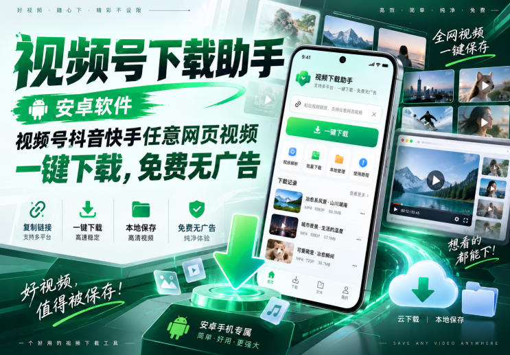 视频号下载助手，安卓软件，视频号抖音快手任意网页视频，一键下载，免费无广告-白蛇网