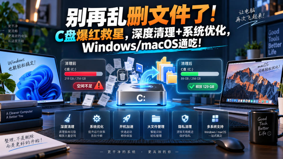 别再乱删文件了！C盘爆红救星，深度清理+系统优化，Windows/macOS通吃！-白蛇网
