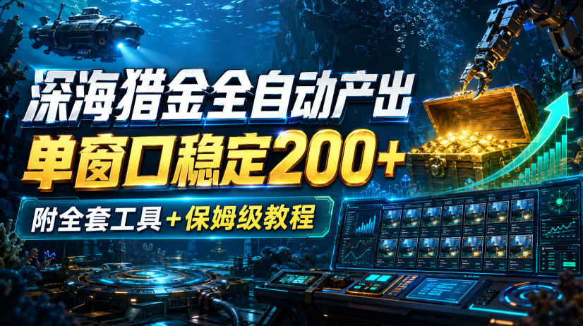 深海猎金全自动产出,单窗口稳定200+,附全套工具+保姆级教程【揭秘】-白蛇网