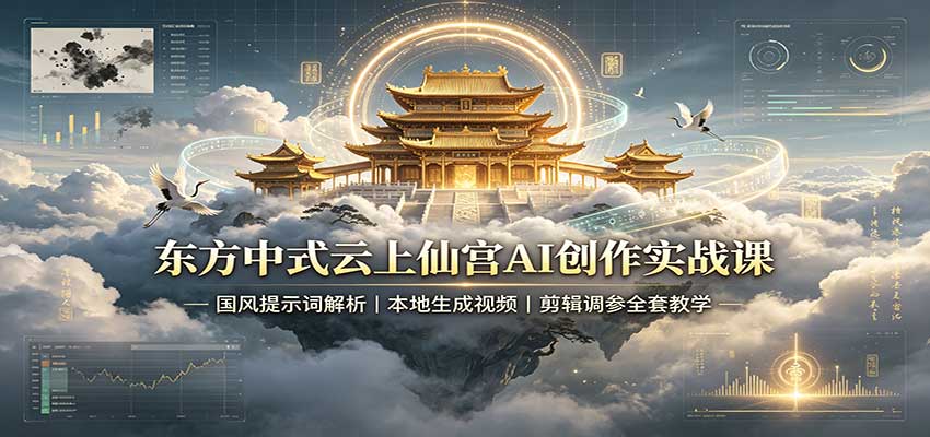东方中式云上仙宫AI创作实战课:国风提示词解析,本地生成视频,剪辑调参全套教学-白蛇网